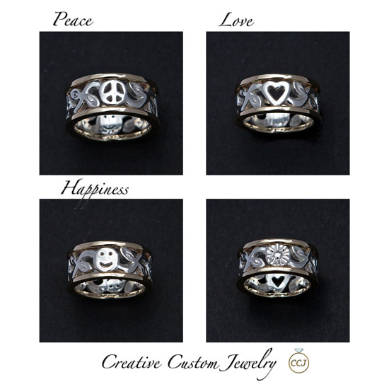 Two tone peac love happiness ring